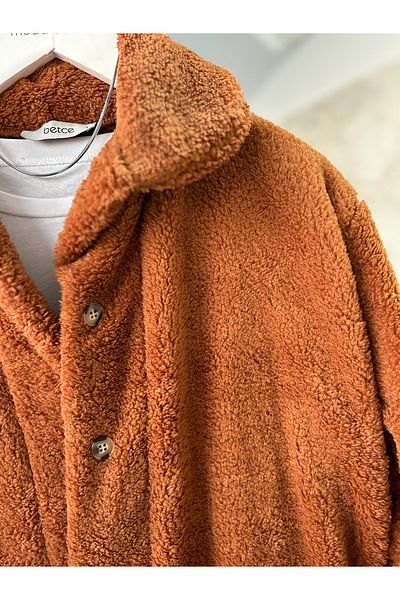 modabetce Overize Women's Buttoned Double Pocket Plush Jacket