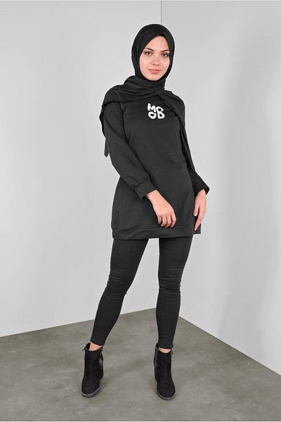 TRENDTESETTÜR Women's Black Printed Basic Tunic 3836