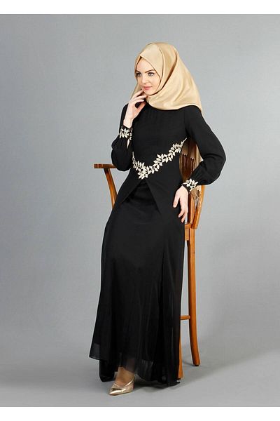 TRENDTESETTÜR T 52419 Fy Collection-Δαντελένιο Λεπτομερές βραδινό φόρεμα σιφόν