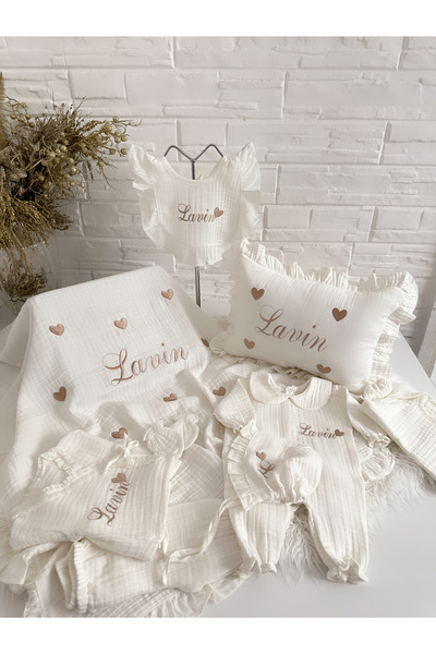 Kokoş Tokalar Nakışlı muslin set