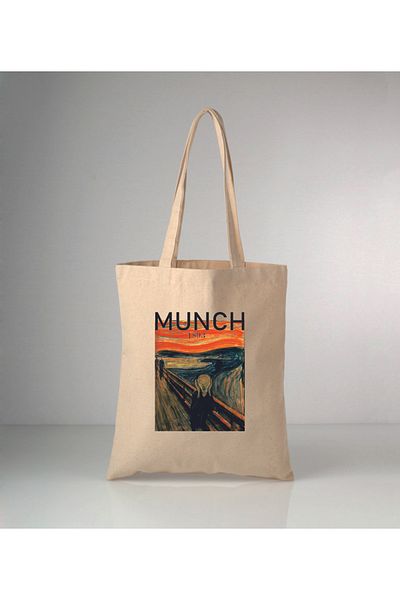 GİFTORA Munch Scream Printed Raw Cloth Shoulder Bag 35X40 cm