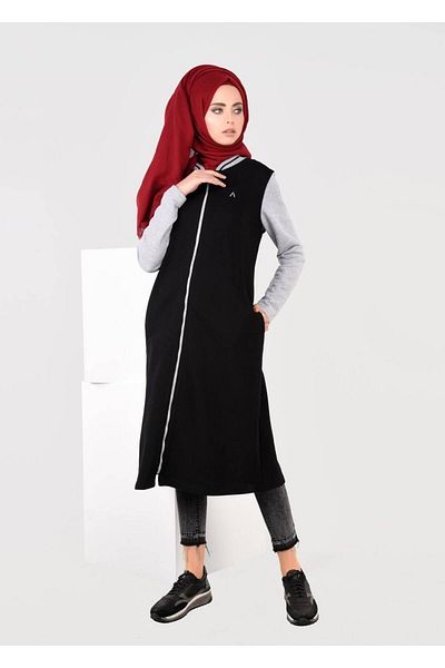 TRENDTESETTÜR Women's Black Zippered Tracksuit Tunic 6609