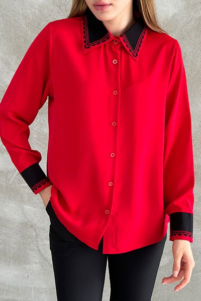 TRENDBUTİKOFFİCİAL Modern Zig Zag Print Embroidered Collar Shirt