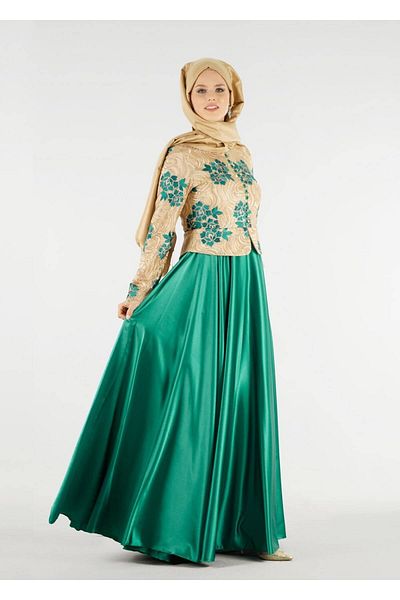 TRENDTESETTÜR Rochie de seară brodata cu guler judecător verde (SIMMARD-GOLD) pentru femei 7637