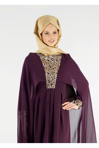 TRENDTESETTÜR Women's Plum T 15525 Fy Collection- Embroidered Evening Dress