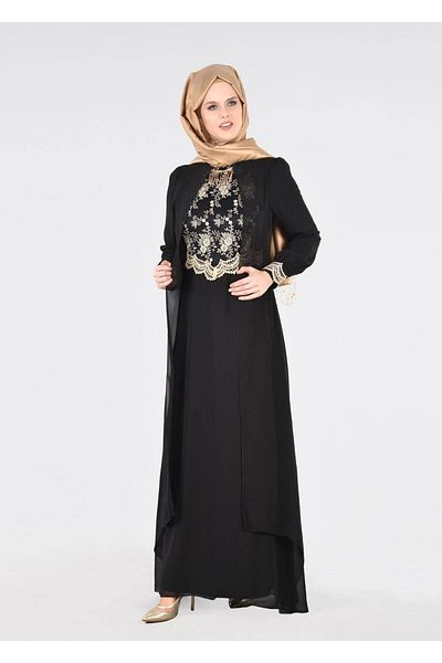 TRENDTESETTÜR T 16525 Fy Collection-Cape Detail Evening Dress