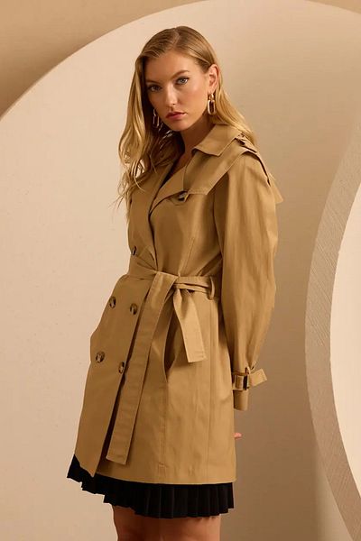 SEÇİL Women's Belted Buttoned Trench Coat - Camel