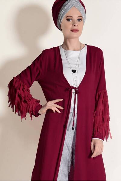 TRENDTESETTÜR سترة نسائية حمراء مزينة بشرابة 4068