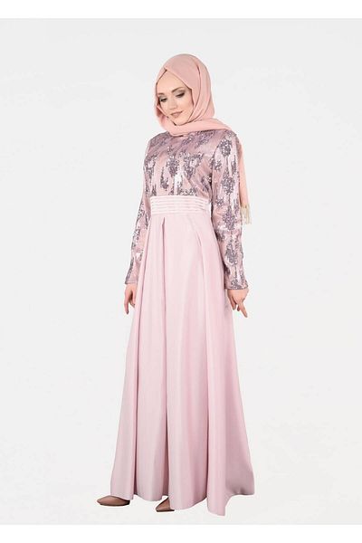 TRENDTESETTÜR Γυναικεία Πούδρα T 39525 Fy Colllection-sequin Λεπτομερές βραδινό φόρεμα