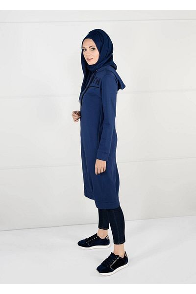 TRENDTESETTÜR Γυναικείο Αθλητικό Μπουφάν Navy Blue (INDIGO) με κουκούλα 7051