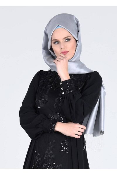 TRENDTESETTÜR Γυναικείο Μαύρο T 55525 Fy Collection-με λεπτομέρεια Βραδινό φόρεμα Hijab
