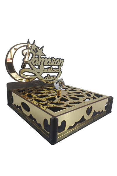 şamaksesuar Ramazan'a Özel Hurma & Kuruyemiş Süsleme Ve Dekoratif  4 Bölümlü ALTIN AYNALI PLEKSİ Tepsi