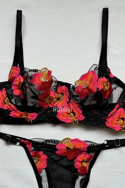 Rubuvi Clara Γυναικεία φλοράλ εσώρουχα δαντέλα τούλι Bralet Εσώρουχα Σετ σουτιέν Σετ εσωρούχων
