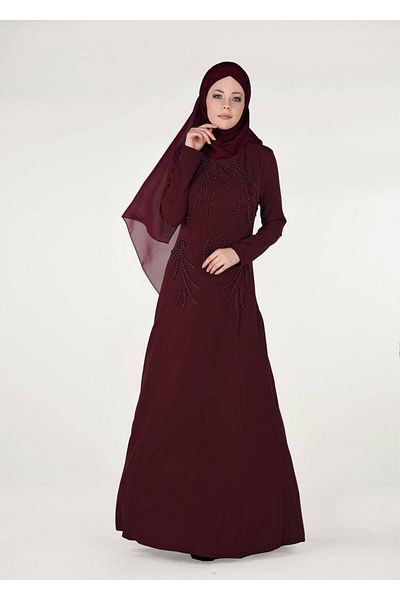 TRENDTESETTÜR Γυναικείο βραδινό φόρεμα με μαργαριτάρια μπορντό 3308