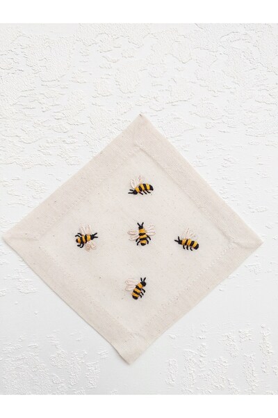 Handmade Vintage Arı Detaylı Kahve Sunum Peçetesi/Arılı kahve yanı peçetesi