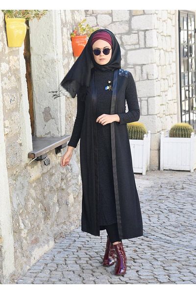 TRENDTESETTÜR Γυναικείο Μαύρο Κεντημένο Πλεκτό Φόρεμα Slim Fit 4988