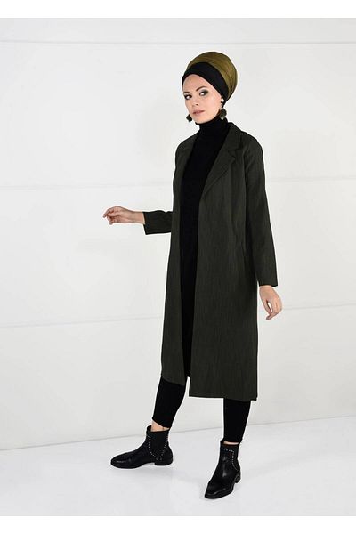 TRENDTESETTÜR Γυναικείο Χακί (K.HAKİ) Ανδρικό παλτό με λεπτομέρεια με γιακά 5825