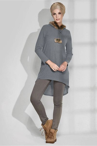 TRENDTESETTÜR Women's Gray Fur Collar Tunic 00351