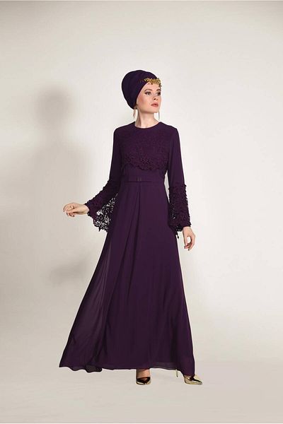 TRENDTESETTÜR Γυναικείο φόρεμα Plum (K.MÜRDÜM) με λεπτομέρεια Guipure 07625