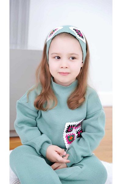 Melisim Butik Girl's Lace Motif 3-Piece Knitwear Set with Hair Band
