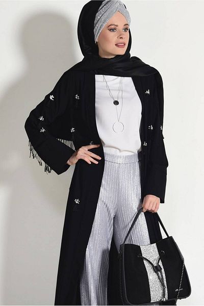 TRENDTESETTÜR Γυναικείο μαύρο φούντα με λεπτομέρειες Casual Jacket 5096