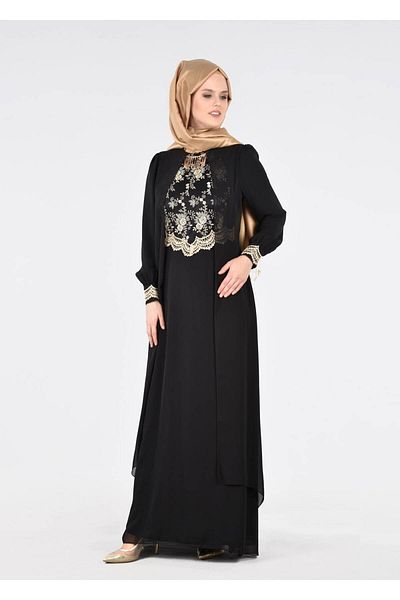 TRENDTESETTÜR T 16525 Fy Collection-Cape Detail Evening Dress