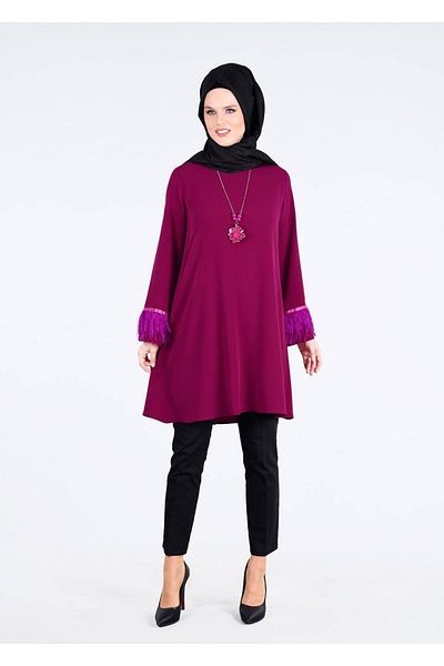 TRENDTESETTÜR Women's Fuchsia T 0805 Tulle Detailed Tunic-pr Collection