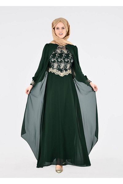 TRENDTESETTÜR T 16525 Fy Collection-Cape Detail Evening Dress