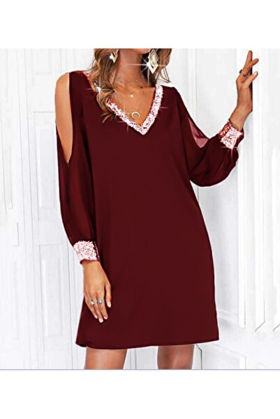 serkan Βραδινό φόρεμα μπορντό - με γαρνιτούρα παγιέτα