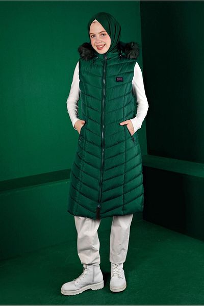 Alvina Hooded Fur Puffer Vest 90337