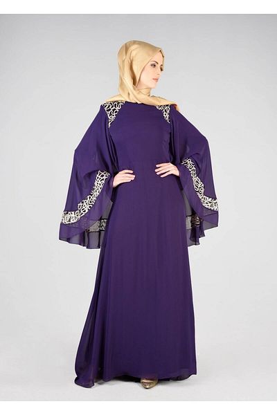 TRENDTESETTÜR Women's Purple T 69525 Fy Collection-Cape Detailed Evening Dress