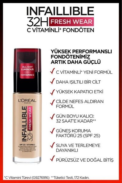 L'Oreal Paris Infaillible 32H Fresh Wear C Vitaminli Fondöten - 120 Warm Dore