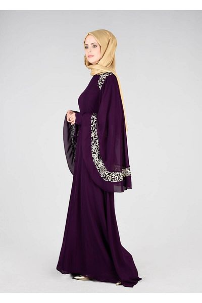TRENDTESETTÜR Women's Plum T 69525 Fy Collection-Cape Detailed Evening Dress