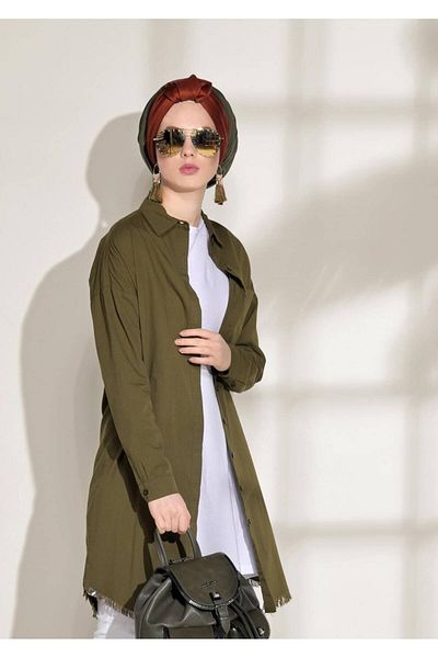 TRENDTESETTÜR Women's Khaki Pocket Detailed Sports Tunic 3614