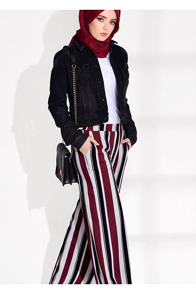 TRENDTESETTÜR Women's Burgundy (BORDO-BLACK) T 962 Bsm-Line Patterned Trousers