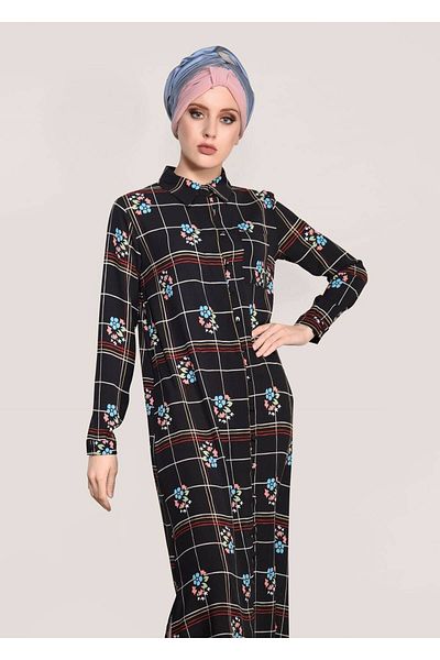 TRENDTESETTÜR Women's Black t 0203 Lmf- Patterned Long Tunic