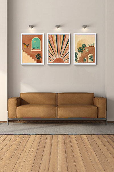 Hagen Beyaz Çerçeveli Büyük Duvar Tablolari Modern Manzara Bohem Tablo Soyut ...