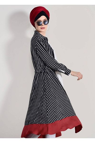 TRENDTESETTÜR Black Red Flounce Patterned Women's Tunic t 42032