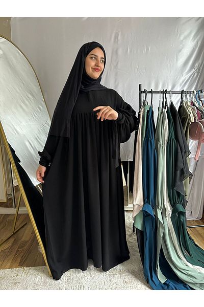 yusracollectionn Μακρύ φόρεμα Hijab με κορδόνι με φερμουάρ γιακά