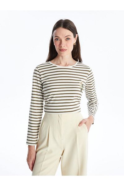 LC Waikiki Lcw Grace Striped Crew Neck Striped Long Sleeve Women's T-Shirt
