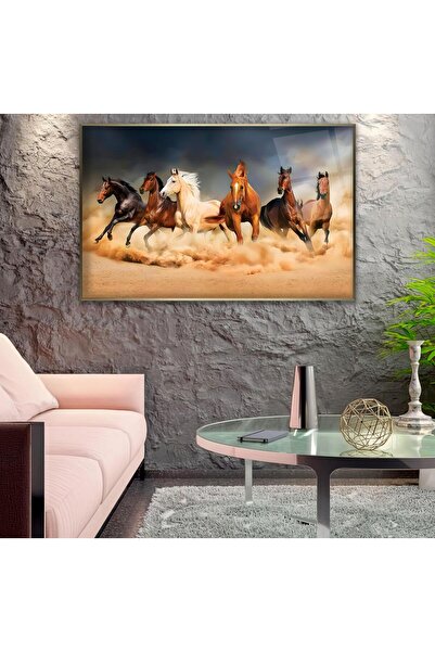 EMYA HOME Tablou din sticlă cu cai în cadru metalic