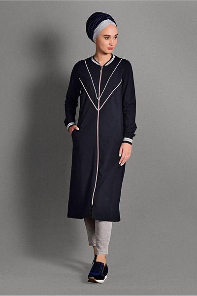 TRENDTESETTÜR Γυναικείο αθλητικό μπουφάν με ρίγες Navy Blue με φερμουάρ 6028