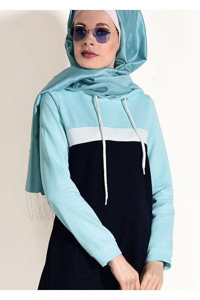 TRENDTESETTÜR Γυναικείο Σετ Φόρμας Navy Blue Hooded - Λεπτομέρεια τσέπης 3518