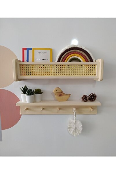 babyroomstore Hazeran Raf Hazeranlı Ahşap Raf & Ahşap Askılı Raf Ikili Raf 60cm