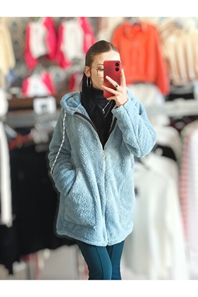 Sublime Butik Ženski plišani kardigan sa dvostrukim džepovima i patentnim zat...