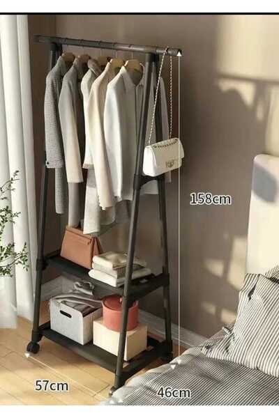 TRENDESK Metal Siyah Konfeksiyon Elbise Askılığı Tekerlekli 1029-CN