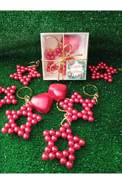ZEKAAVM Christmas Gift 10 Pieces Pearl Star Keychain and Chocolate