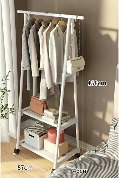 TRENDESK Metal Beyaz Konfeksiyon Elbise Askılığı  Tekerlekli  1028-CN