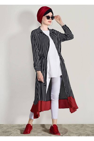 TRENDTESETTÜR Black Red Flounce Patterned Women's Tunic t 42032