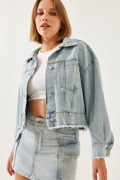 Bianco Lucci Crop-Jeansjacke mit Quasten-Detail für Damen 2209 60351170